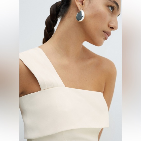 Mango Bridal Rehearsal Dinner One-Shoulder Ruffled Asymmetric Jumpsuit (Size XS) - Picture 3 of 6